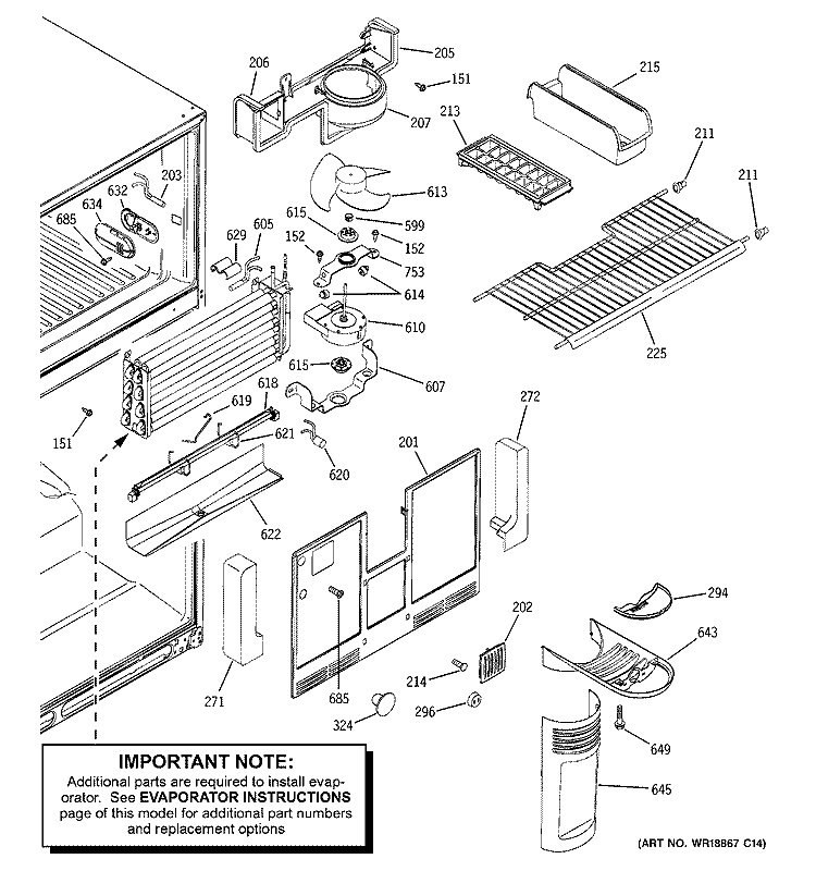 FREEZER SECTION Diagram and Parts List for HTS22CBMARCC  Hotpoint Refrigerator