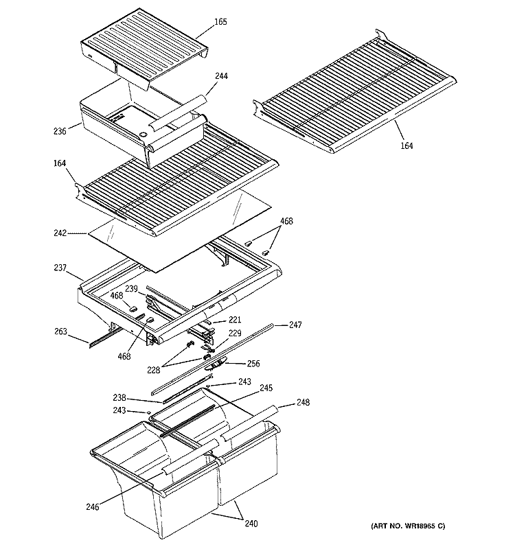 SHELF PARTS Diagram and Parts List for HTS22CBMARCC  Hotpoint Refrigerator