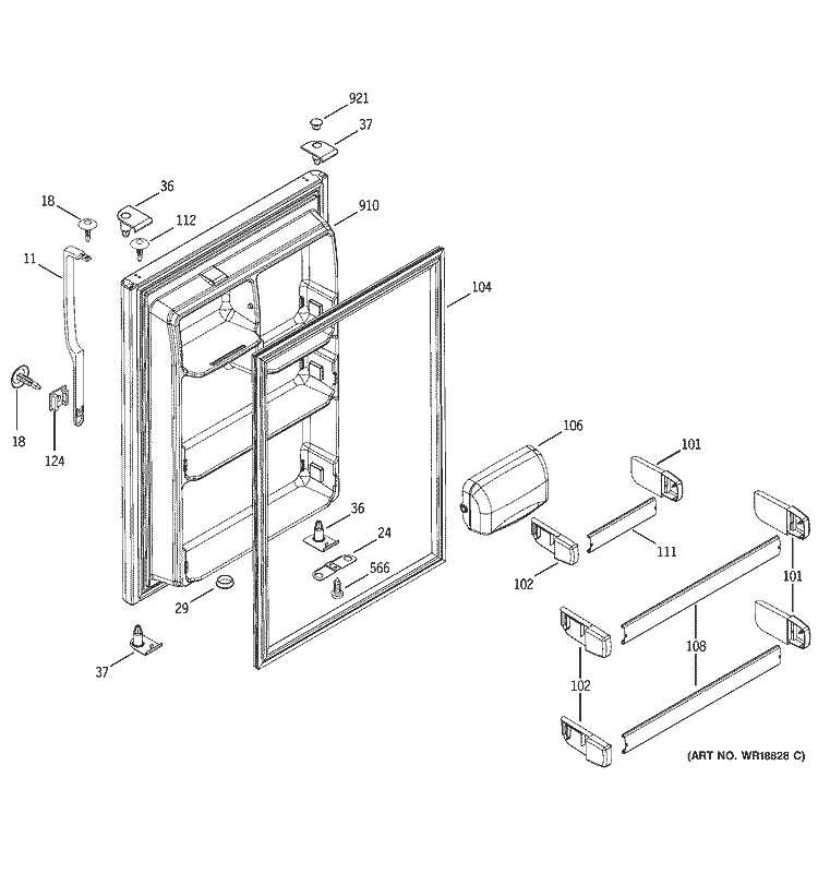FRESH FOOD DOOR Diagram and Parts List for HTS18BCMBLWW  Hotpoint Refrigerator