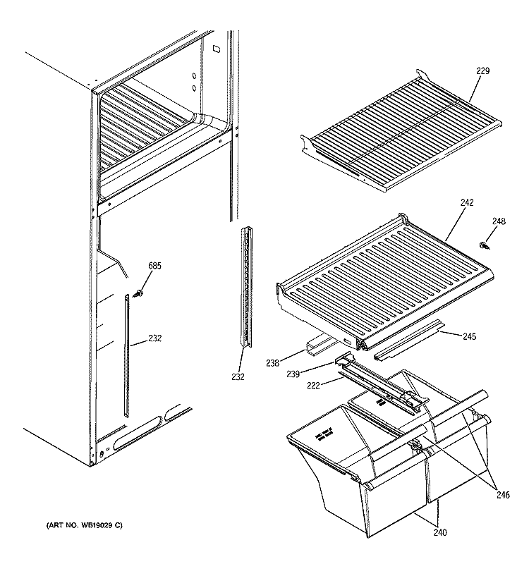 SHELF PARTS Diagram and Parts List for HTS18BCMBLWW  Hotpoint Refrigerator