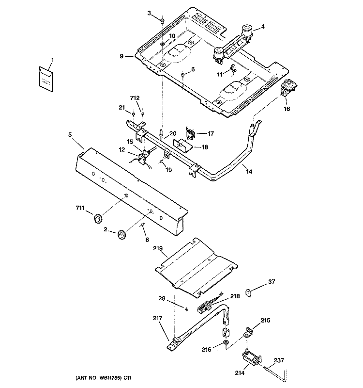 GAS & BURNER PARTS Diagram and Parts List for RGB524PEA5AD  Hotpoint Range