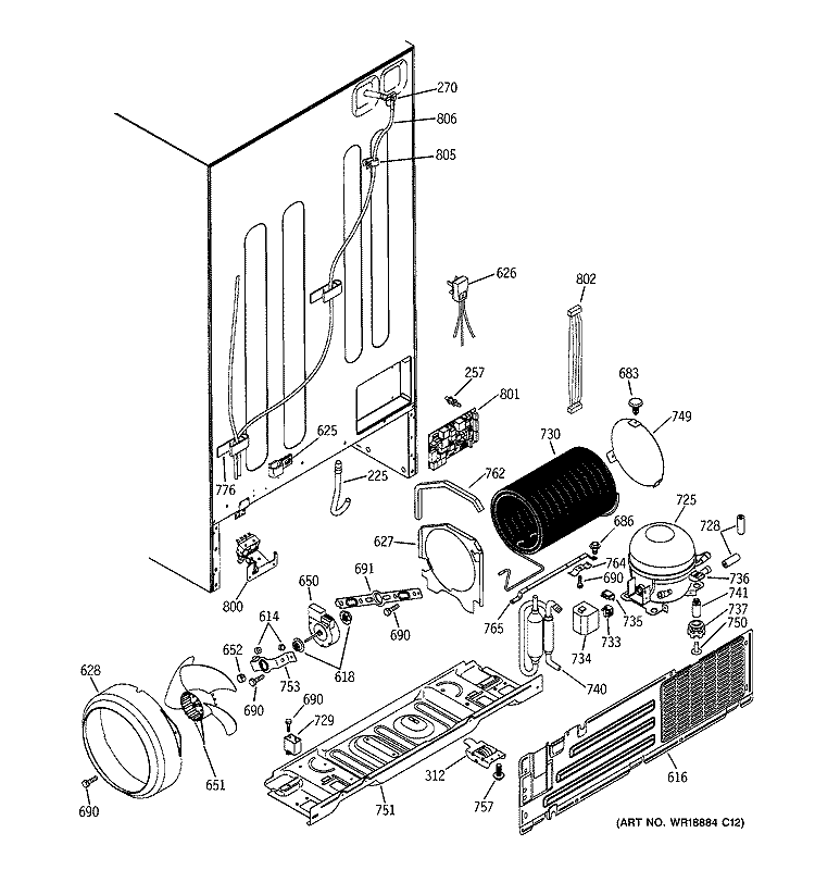 SEALED SYSTEM & MOTHER BOARD Diagram and Parts List for HCK23LCMAFCC  Hotpoint Refrigerator