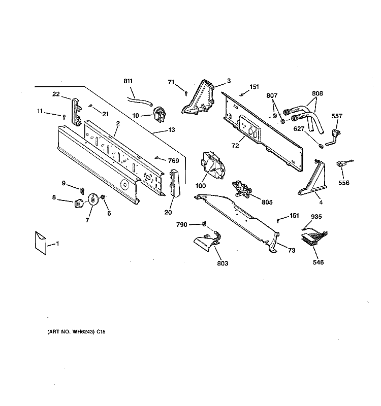 CONTROLS & BACKSPLASH Diagram and Parts List for VLXR1020A3WO  Hotpoint Washer