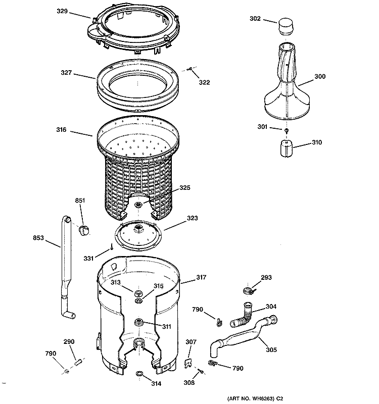 TUB, BASKET & AGITATOR Diagram and Parts List for VLXR1020A3WO  Hotpoint Washer