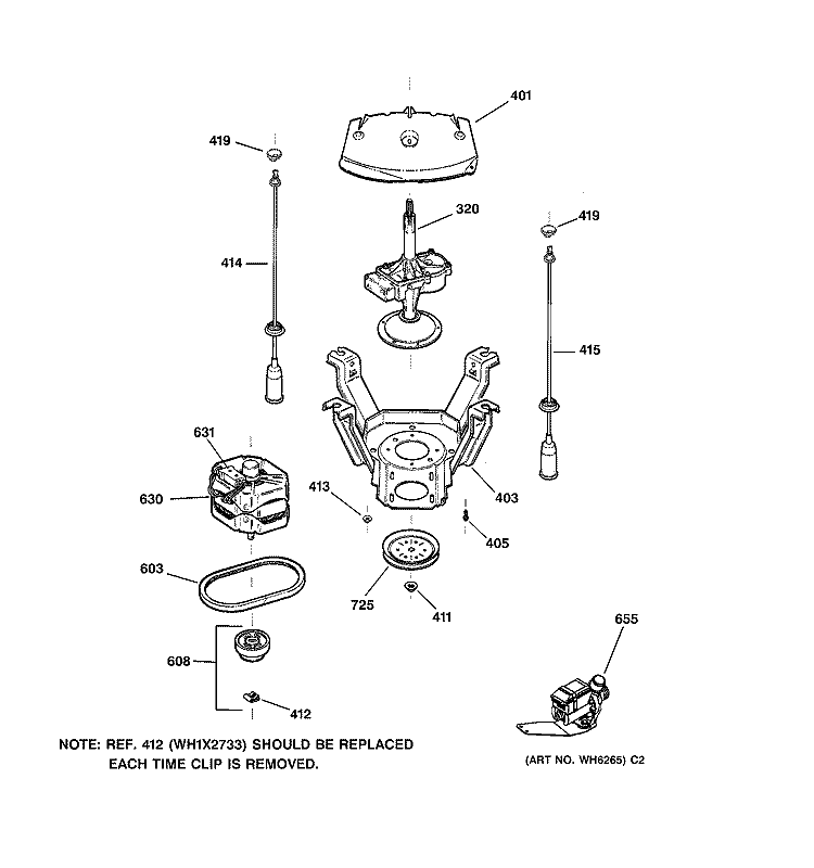 SUSPENSION, PUMP & DRIVE COMPONENTS Diagram and Parts List for VLXR1020A3WO  Hotpoint Washer