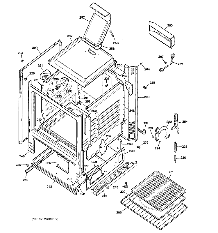 BODY PARTS Diagram and Parts List for RGB526PEA3CT  Hotpoint Range