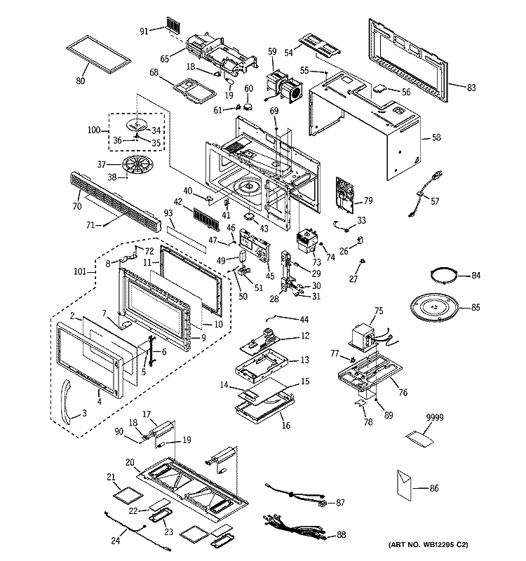 MICROWAVE Diagram and Parts List for JVM1631CD001  General Electric Microwave