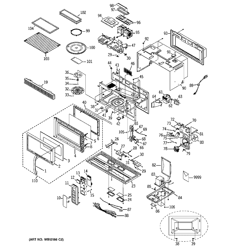 MICROWAVE Diagram and Parts List for JVM1842WD001  General Electric Microwave
