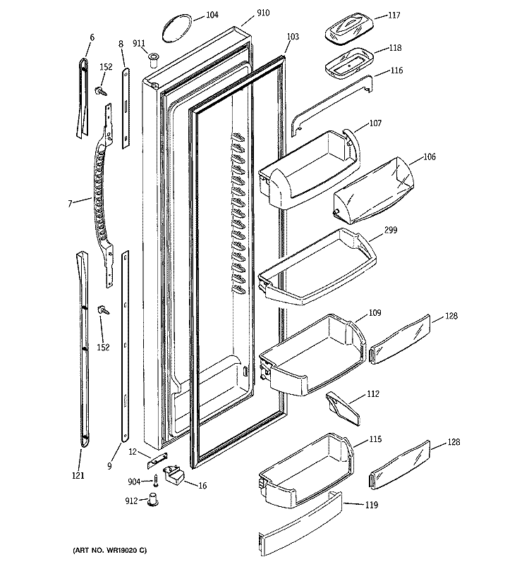 FRESH FOOD DOOR Diagram and Parts List for PCG21MIMAFWW  General Electric Refrigerator