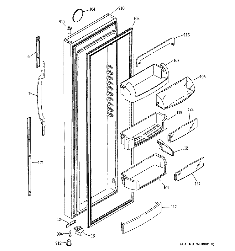 FRESH FOOD DOOR Diagram and Parts List for GCG21IEMAFBB  General Electric Refrigerator
