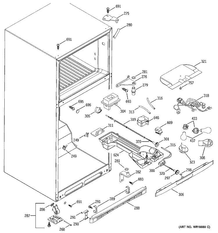 FRESH FOOD SECTION Diagram and Parts List for GTS18WCMBRWW  General Electric Refrigerator
