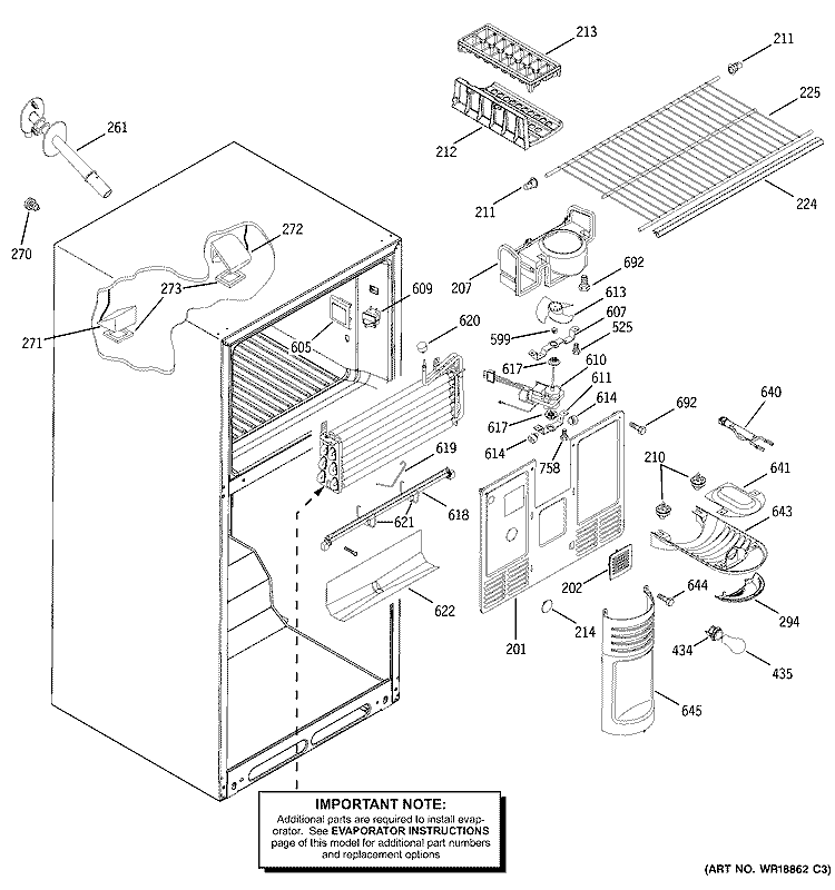 FREEZER SECTION Diagram and Parts List for GTS18UBMBRBB  General Electric Refrigerator