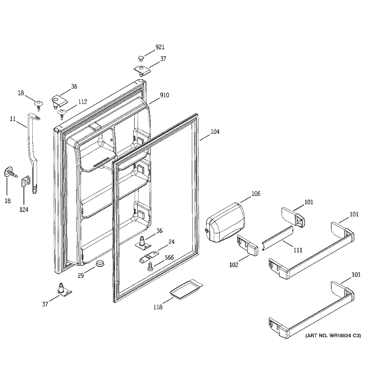 FRESH FOOD DOOR Diagram and Parts List for STS18ICMBRWW  General Electric Refrigerator