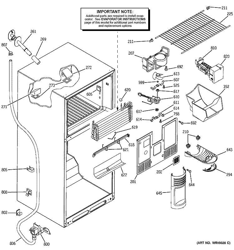 FREEZER SECTION Diagram and Parts List for GTS18DCMBLWW  General Electric Refrigerator