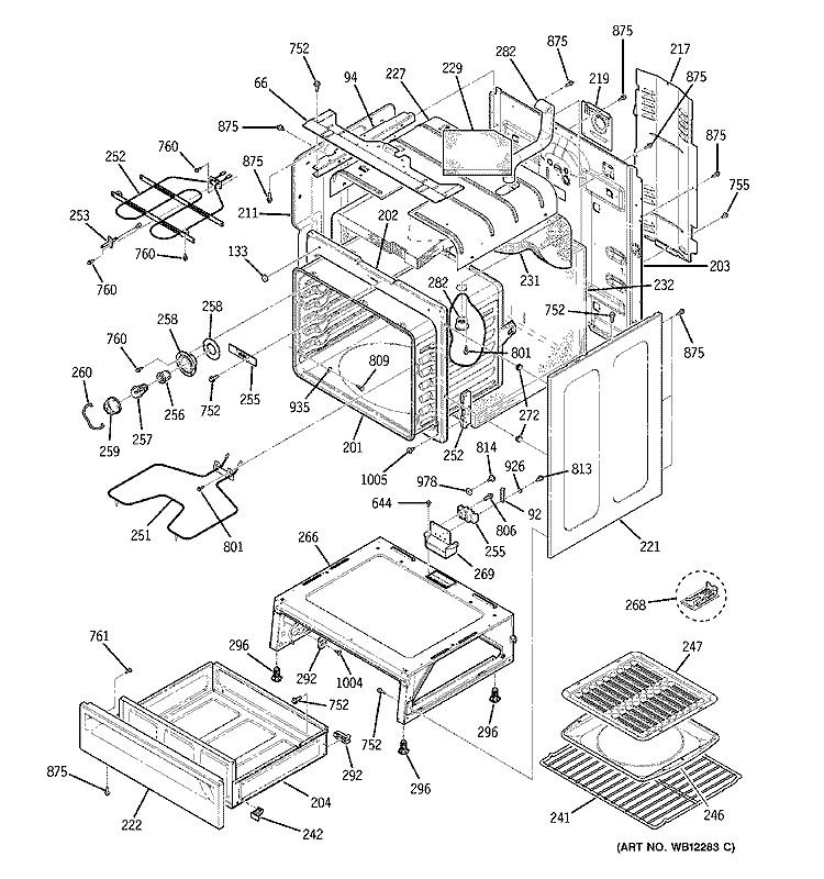 BODY PARTS Diagram and Parts List for JBP68HD1WW  General Electric Range