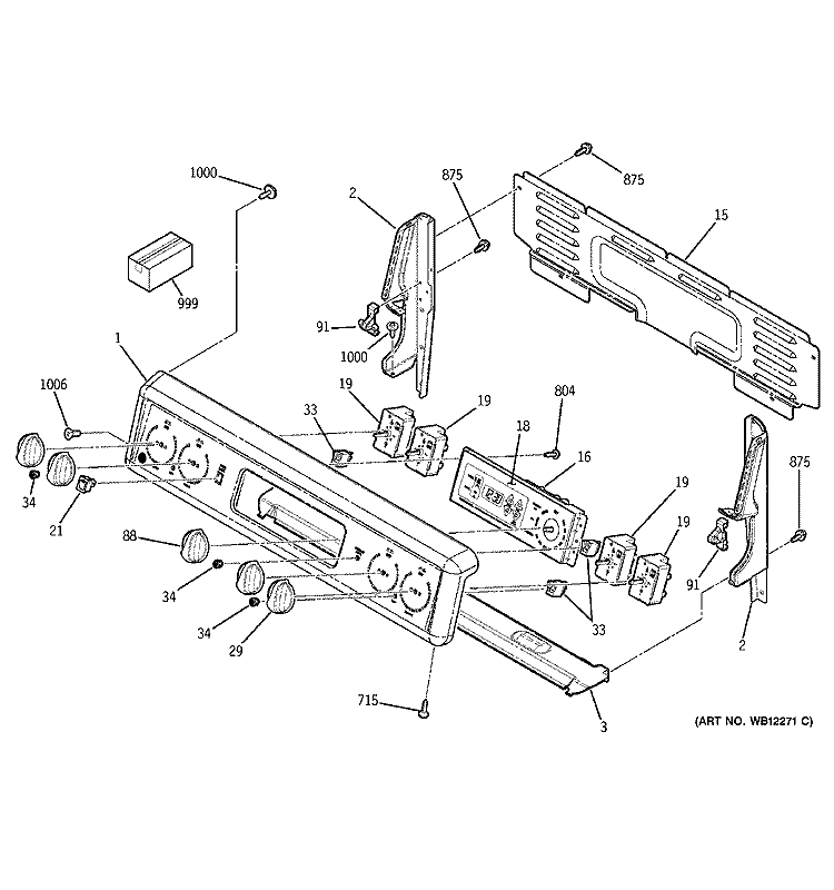 CONTROL PANEL Diagram and Parts List for JB600WD1WW  General Electric Range