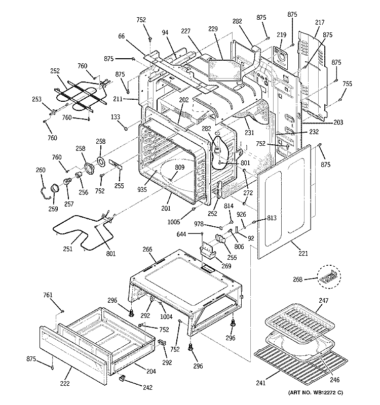 BODY PARTS Diagram and Parts List for JBP68WD1WW  General Electric Range