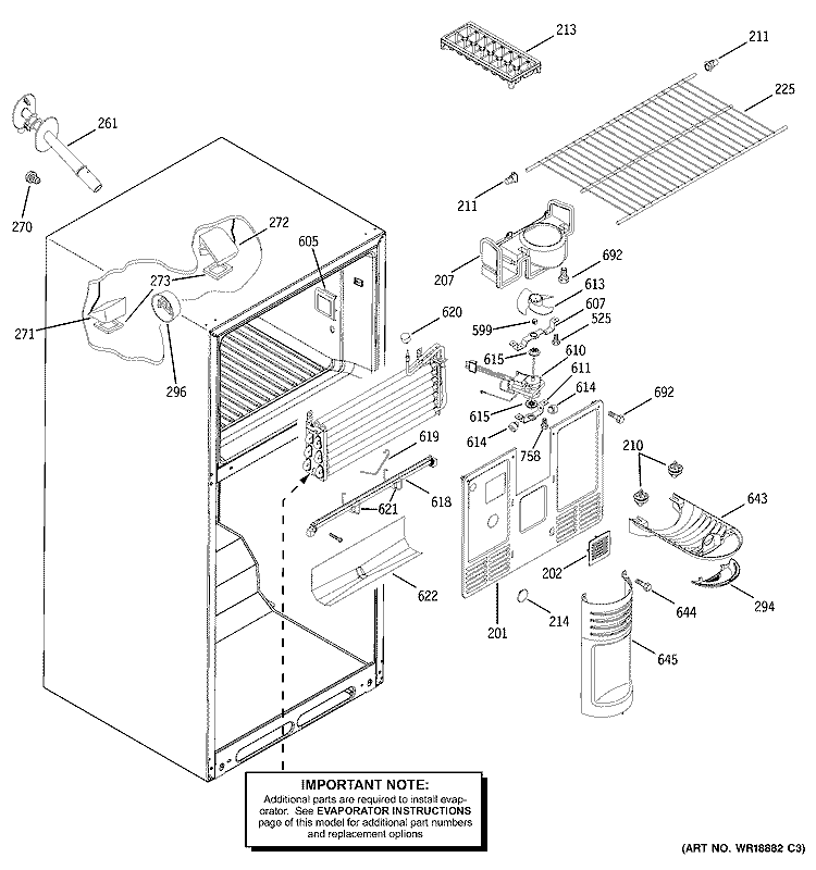 FREEZER SECTION Diagram and Parts List for GTH18DBMALWW  General Electric Refrigerator