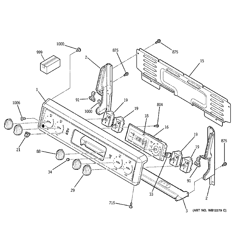 CONTROL PANEL Diagram and Parts List for JBP10WD1WW  General Electric Range