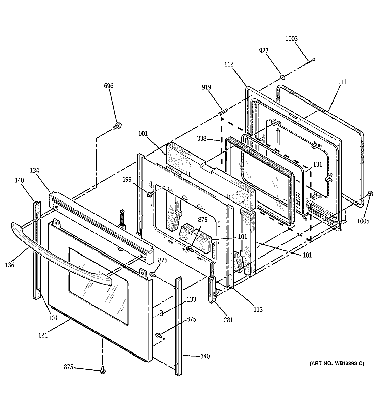 DOOR Diagram and Parts List for JBP78GD1SB  General Electric Range