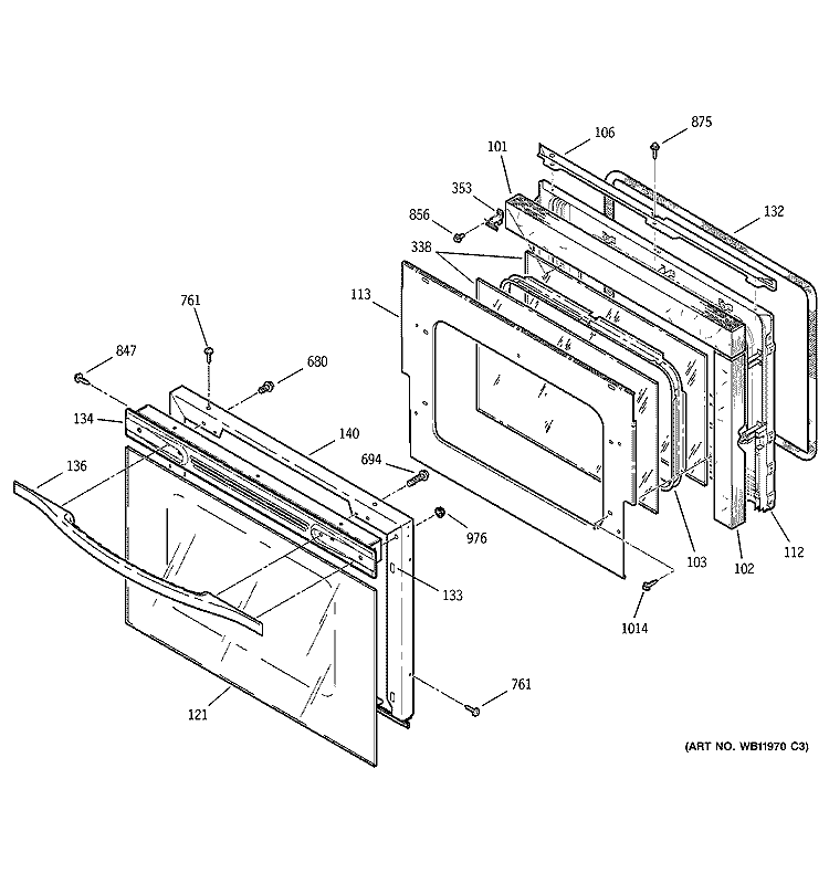 DOOR Diagram and Parts List for JTP18CD1CC  General Electric Wall Oven