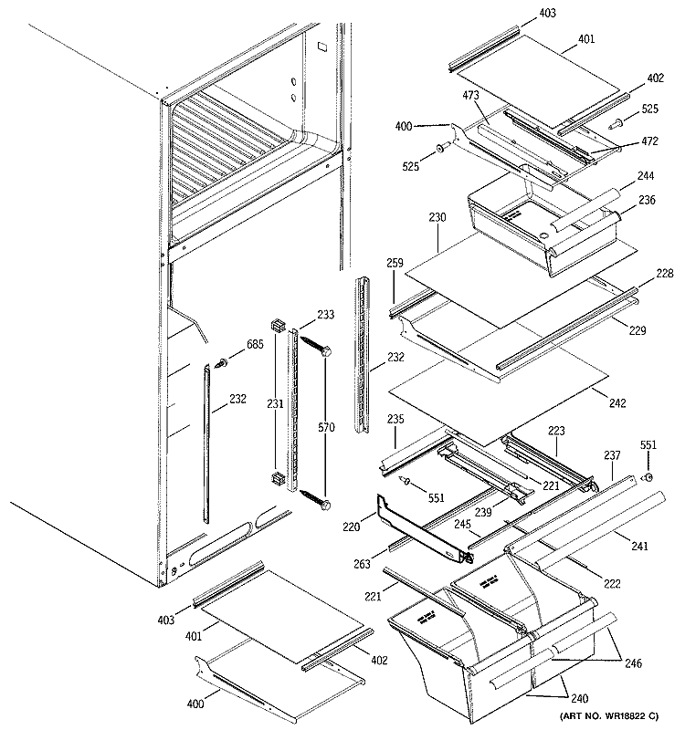 FRESH FOOD SHELVES Diagram and Parts List for GTH18IBMARCC  General Electric Refrigerator