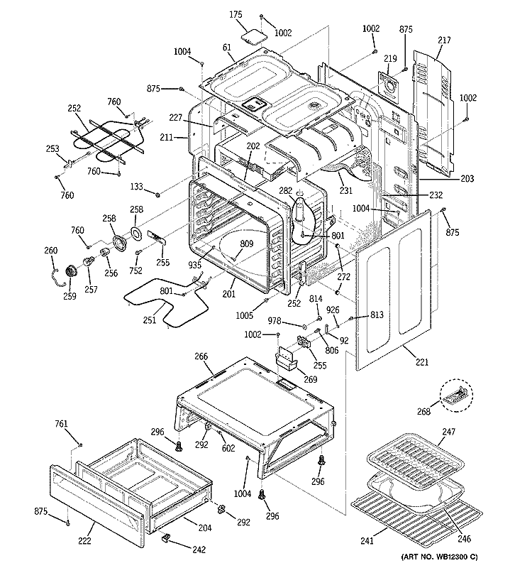 BODY PARTS Diagram and Parts List for JBP24BB1CT  General Electric Range