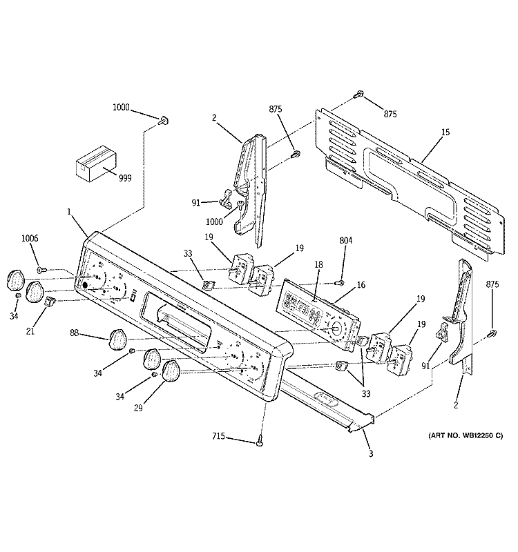 CONTROL PANEL Diagram and Parts List for JBP66CB1CC  General Electric Range
