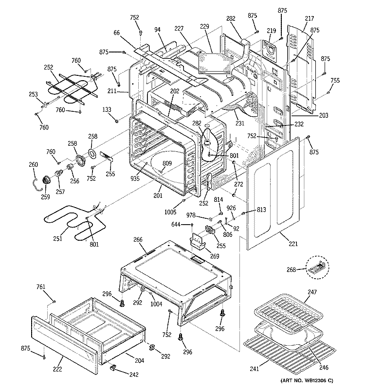 BODY PARTS Diagram and Parts List for JBP66CB1CC  General Electric Range