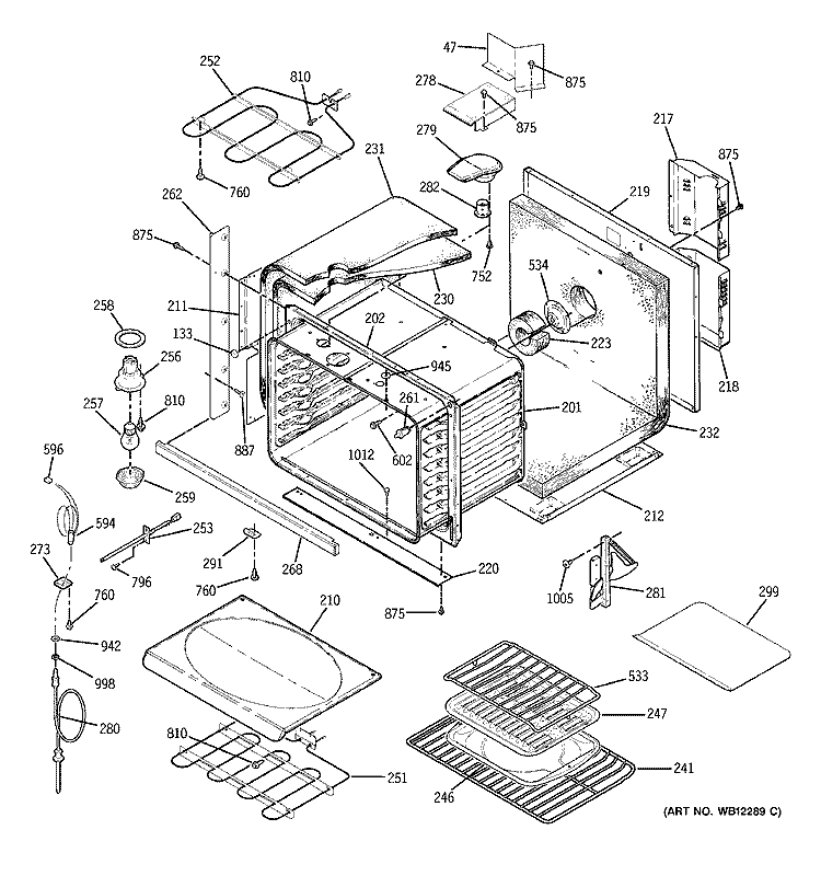 BODY PARTS Diagram and Parts List for ZET737WD1WW  General Electric Wall Oven