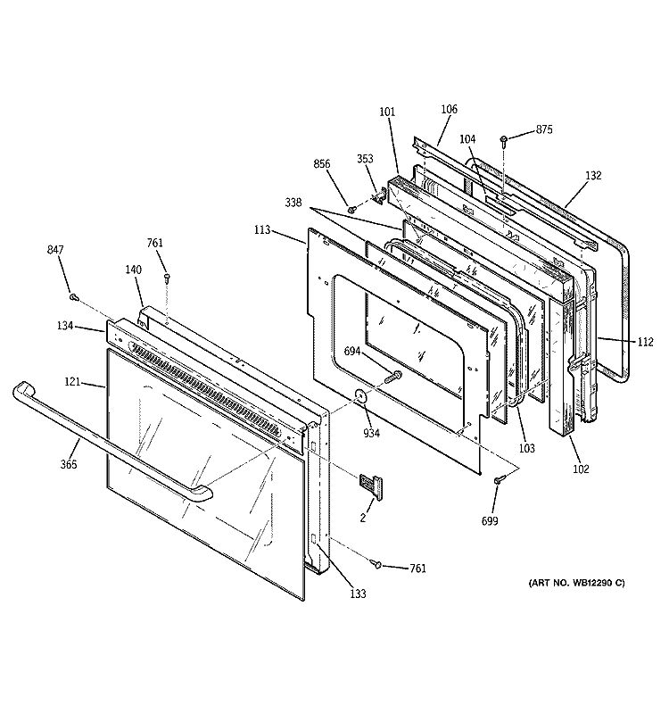 DOOR Diagram and Parts List for ZET737WD1WW  General Electric Wall Oven