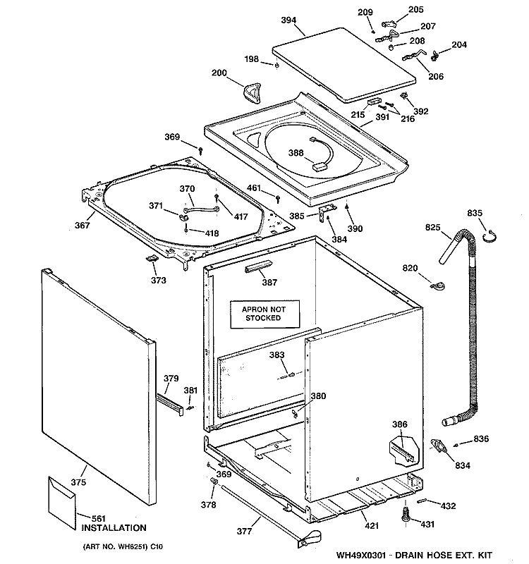 CABINET, COVER & FRONT PANEL Diagram and Parts List for S4200B1WW  General Electric Washer