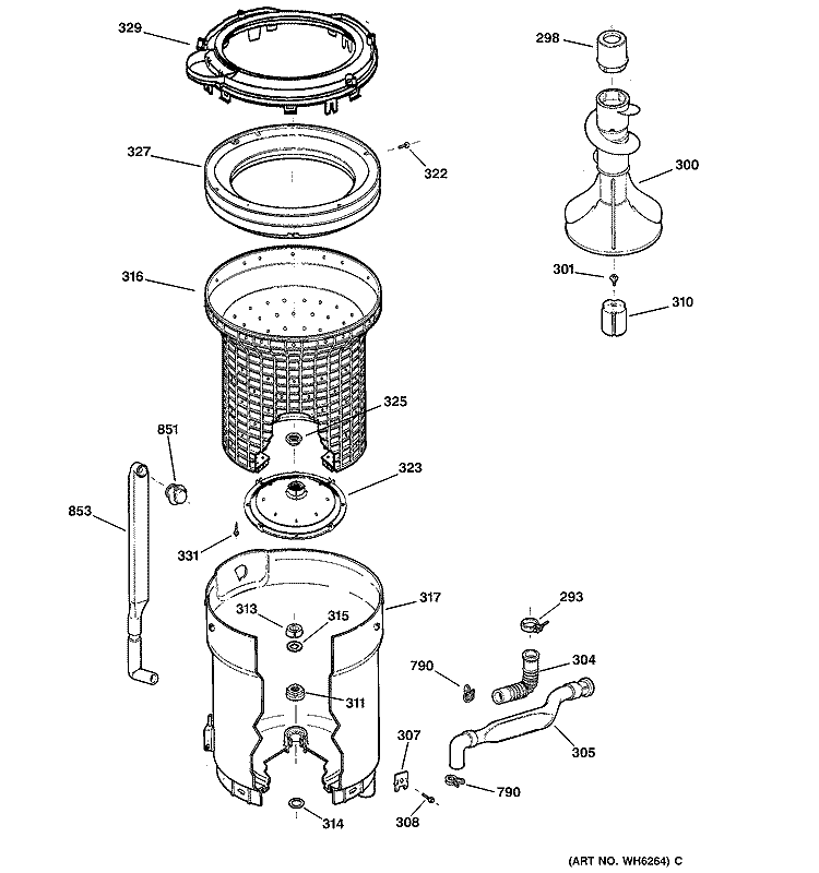 TUB, BASKET & AGITATOR Diagram and Parts List for S4200B1WW  General Electric Washer