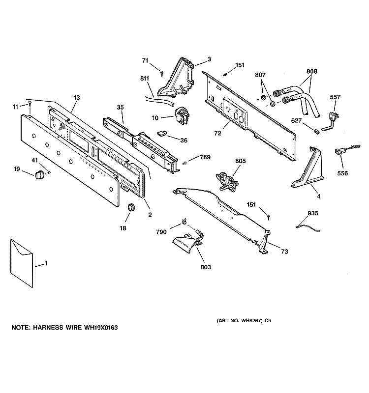 CONTROLS & BACKSPLASH Diagram and Parts List for WBSE3120B1CC  General Electric Washer