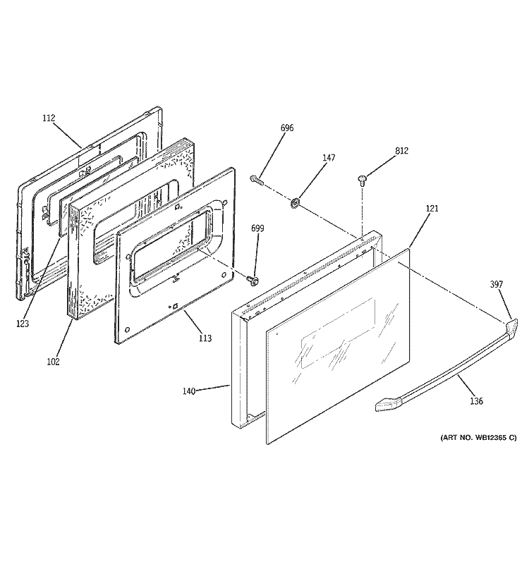 DOOR Diagram and Parts List for JSS26BD1BB  General Electric Range