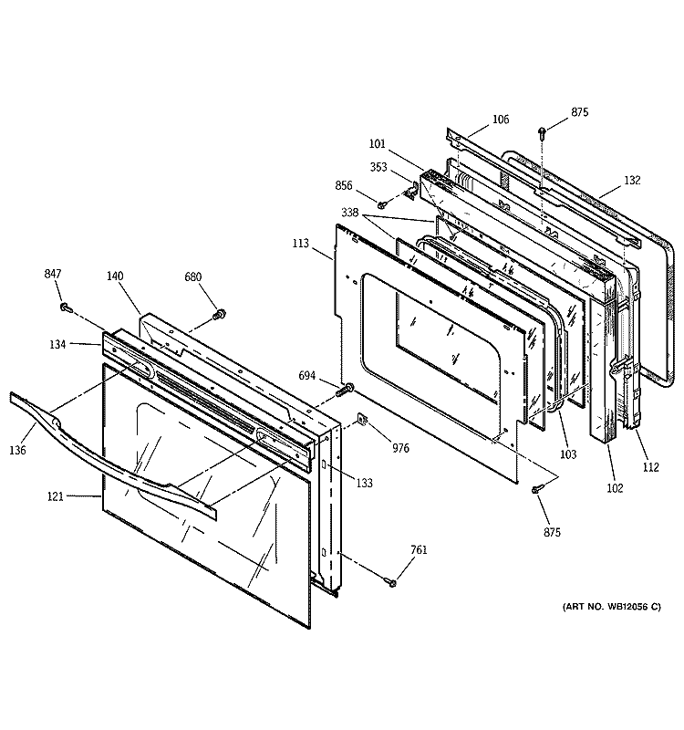 DOOR Diagram and Parts List for JCSP46BD1BB  General Electric Range