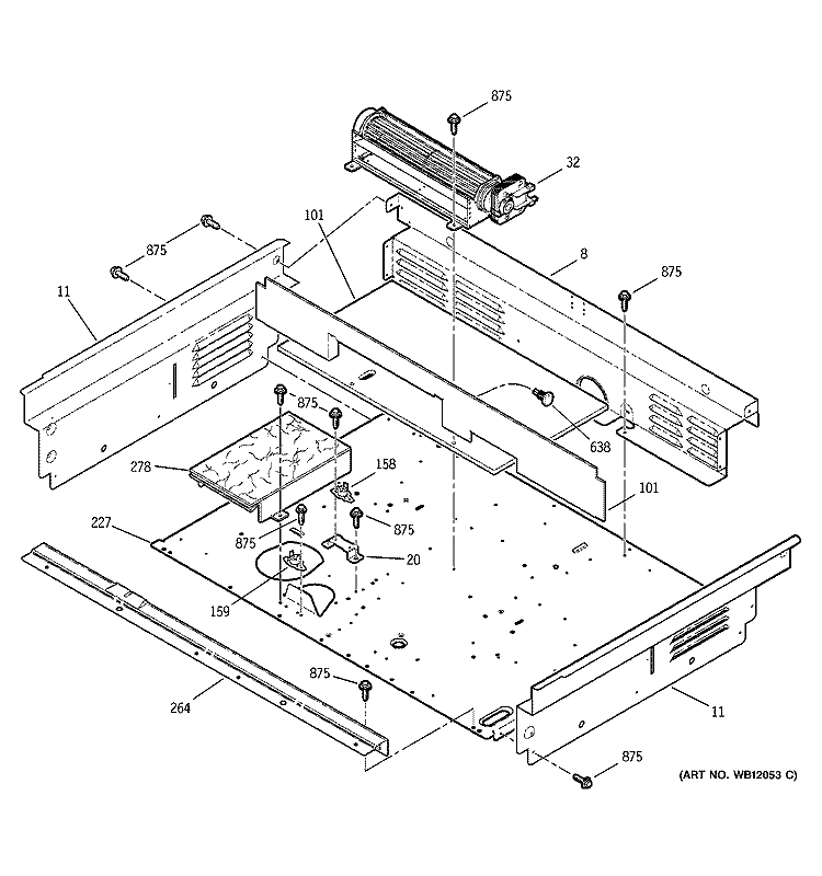 COOLING FAN Diagram and Parts List for JCSP46BD1BB  General Electric Range