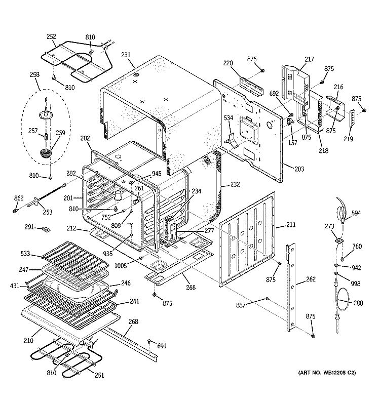BODY PARTS Diagram and Parts List for ZEK937SD1SS  General Electric Wall Oven