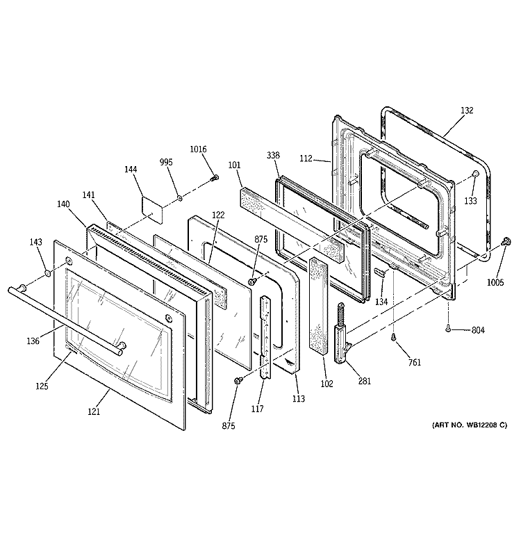DOOR Diagram and Parts List for ZEK937SD1SS  General Electric Wall Oven