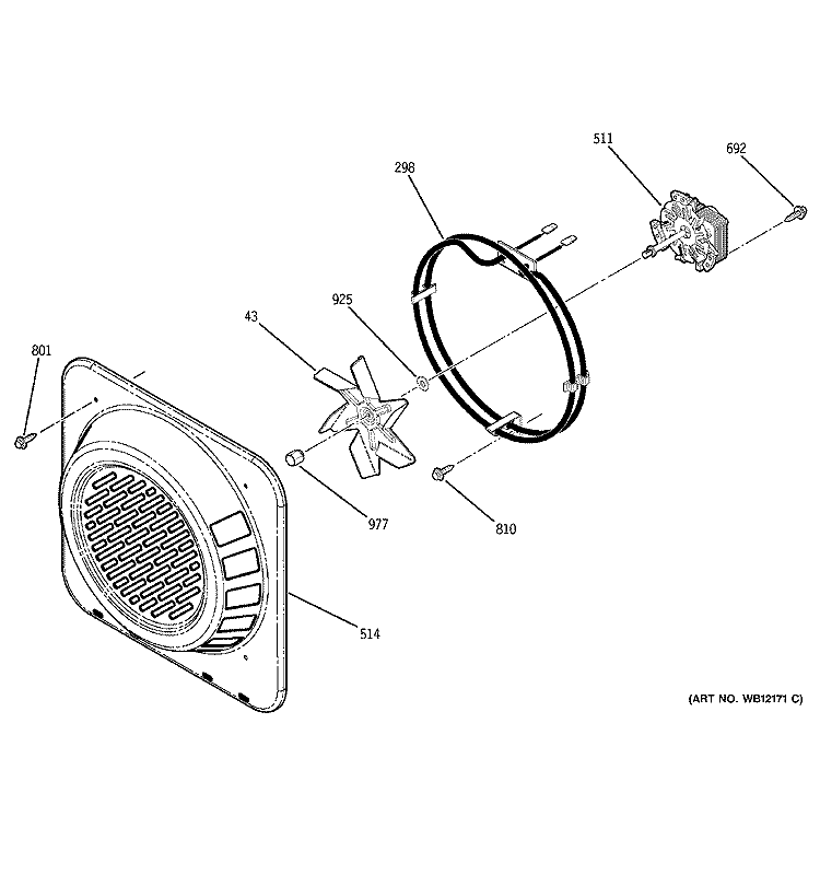CONVECTION FAN Diagram and Parts List for ZEK937SD1SS  General Electric Wall Oven