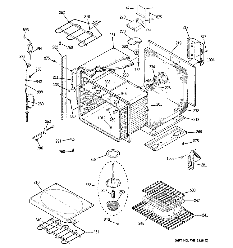 UPPER BODY Diagram and Parts List for ZET757WD1WW  General Electric Wall Oven