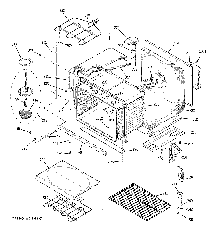 LOWER BODY Diagram and Parts List for ZET757WD1WW  General Electric Wall Oven