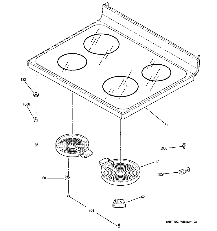 COOKTOP Diagram and Parts List for JB500CD1CC  General Electric Range