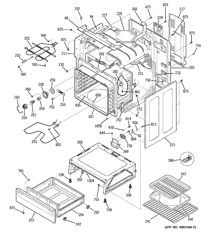 BODY PARTS Diagram and Parts List for JB500CD1CC  General Electric Range