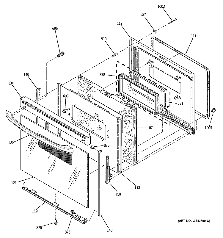 DOOR Diagram and Parts List for JB500CD1CC  General Electric Range