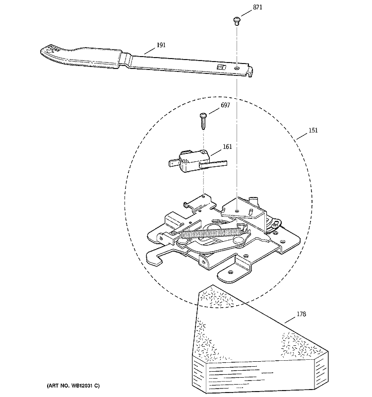 DOOR LOCK Diagram and Parts List for JB500CD1CC  General Electric Range