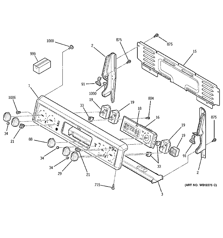 CONTROL PANEL Diagram and Parts List for JB800CD1CC  General Electric Range