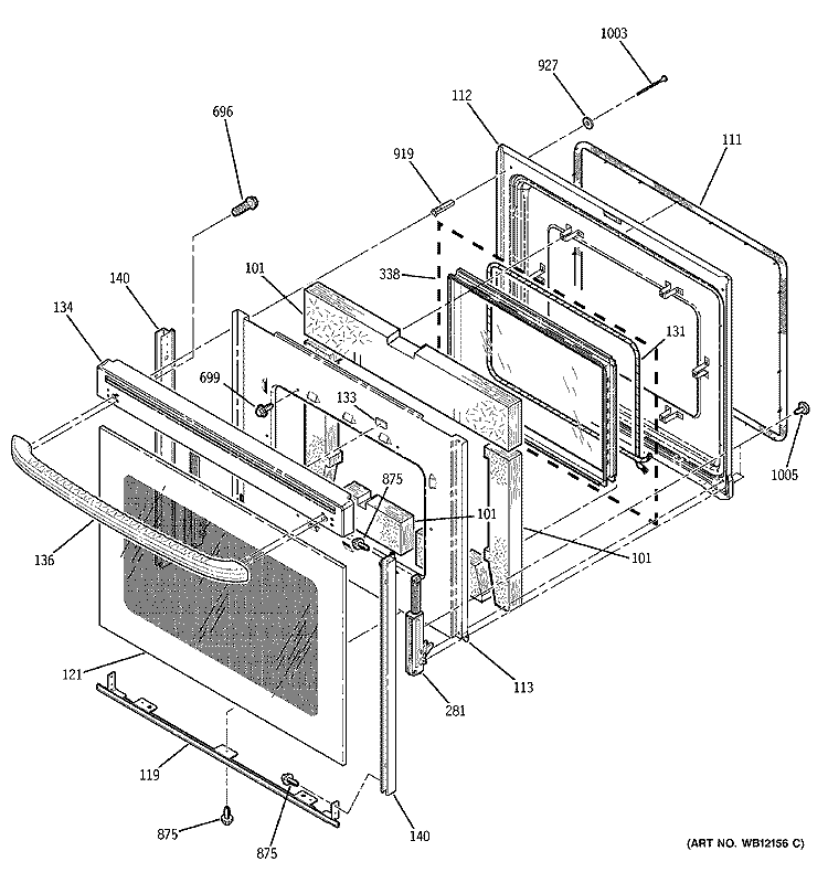 DOOR Diagram and Parts List for JB940TD1WW  General Electric Range