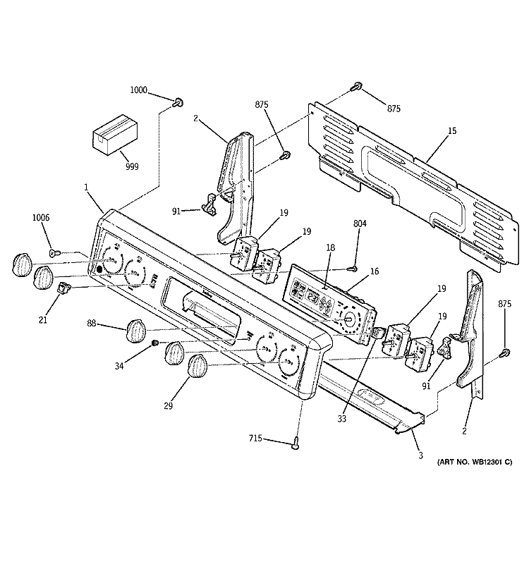 CONTROL PANEL Diagram and Parts List for JBP26CB1CC  General Electric Range