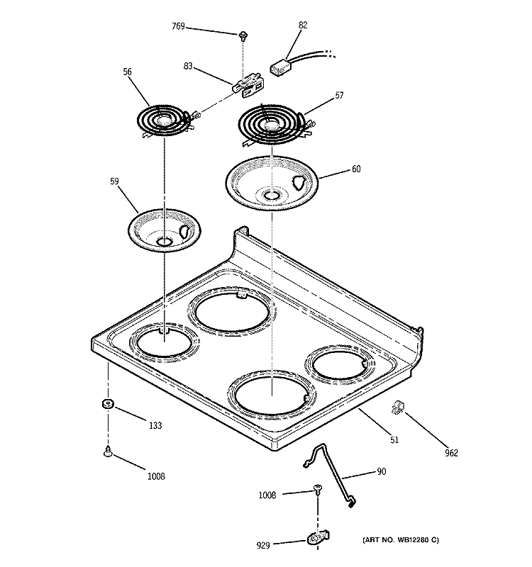 COOKTOP Diagram and Parts List for JBP26CB1CC  General Electric Range